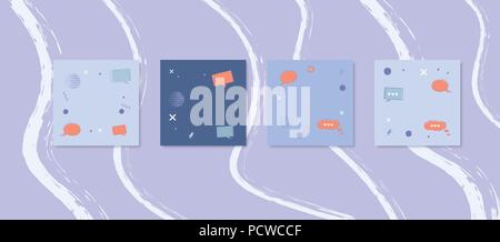 Satz eckiger Hintergründe mit Sprechblasen und geometrische Elemente für Social Media Netzwerke. Post Vorlagen mit Dekoration. Karten mit leeren Spa Stock Vektor