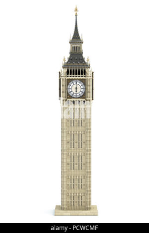 Big Ben Tower der architektonischen Symbol von London, England und Großbritannien isoliert auf weißem Hintergrund. 3D-Darstellung Stockfoto