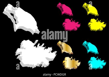 3D-Karte von Antigua und Barbuda (Waladli oder Wadadli, Antigua und Barbuda) - weiß, gelb, lila, blau und gold-Vector Illustration Stock Vektor