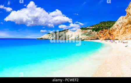 Einer der schönsten Strände Griechenlands - Porto Katsiki in Lefkada. Ionische Inseln Stockfoto