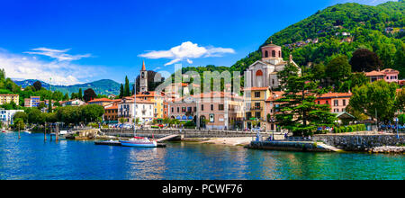 Beeindruckende Laveno Mombello Dorf Lago Maggiore, Italien. Stockfoto