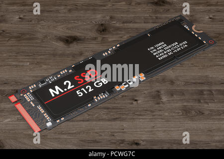 M2 SSD 512 Gb, 3D-Rendering auf weißem Hintergrund Stockfoto