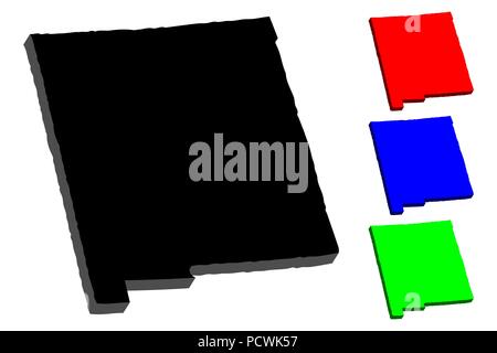 3D-Karte von New York (Vereinigte Staaten von Amerika, Land der Verzauberung) - Schwarz, Rot, Blau und Grün-Vector Illustration Stock Vektor