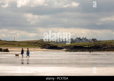 North Wales, 4. August 2018. UK Wetter: Warme, sonnige Wetter kehrt in vielen Teilen der britischen dieses Wochenende, wie diese Leute entdeckt, genießen Sie einen Tag am Strand von Porth Nobla Strand, Anglesey, Nordwales © DGDImages/AlamyNews Stockfoto