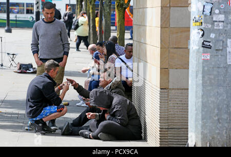 Manchester, UK, 4. August 2018, Obdachlosigkeit weiterhin Menschen auf den Straßen von Manchester, 4. August 2018 (C) Barbara Cook/Alamy Leben Nachrichten zu beeinträchtigen Stockfoto