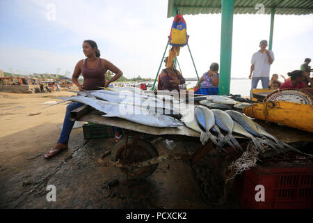 Puerto La Cruz, Carabobo, Venezuela. 3 Aug, 2018. August 03, 2018. Fischer und Verkäufer das tägliche Leben am Strand und rund um die beliebte Freuden des Meeres, im Los Cocos Sektor der Stadt Puerto la Cruz, anzoategui Zustand befindet. Venezuela. Foto: Juan Carlos Hernandez Credit: Juan Carlos Hernandez/ZUMA Draht/Alamy leben Nachrichten Stockfoto