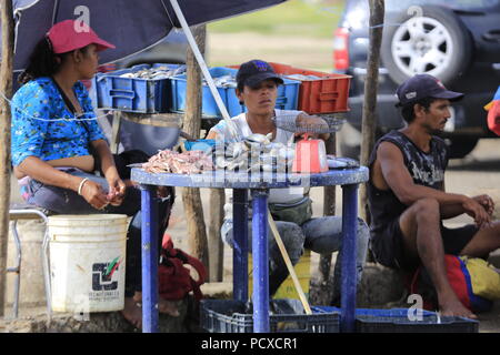 Puerto La Cruz, Carabobo, Venezuela. 3 Aug, 2018. August 03, 2018. Fischer und Verkäufer das tägliche Leben am Strand und rund um die beliebte Freuden des Meeres, im Los Cocos Sektor der Stadt Puerto la Cruz, anzoategui Zustand befindet. Venezuela. Foto: Juan Carlos Hernandez Credit: Juan Carlos Hernandez/ZUMA Draht/Alamy leben Nachrichten Stockfoto