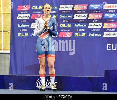 Glasgow, UK. 04 Aug, 2018. Katie ARCHIBALD (GBR) gewann den Titel radfahren Silber in der Einzelverfolgung der Frauen bei der Europameisterschaft 2018 in Glasgow im Sir Chris Hoy Velodrome am Samstag, den 04. August 2018. GLASGOW SCHOTTLAND. Credit: Taka G Wu Credit: Taka Wu/Alamy leben Nachrichten Stockfoto