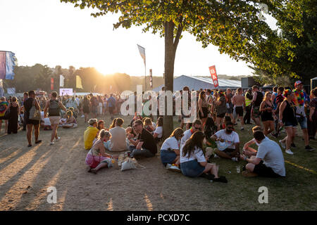 Brighton, UK. 4. August 2018. Festivalbesucher erfreuen sich während der Britney Spears Konzert in diesem Jahr stolz in Brighton, East Sussex. Credit: Andrew Hasson/Alamy leben Nachrichten Stockfoto