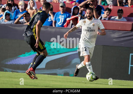 Maryland, USA. 4. August 2018. Real Madrid midfielder Isco (22) übernimmt den Ball während eines Internationalen Champions Cup Match zwischen Real Madrid Juventus an FedExField in Landover, Maryland vs. Scott Taetsch/CSM Credit: Cal Sport Media/Alamy leben Nachrichten Stockfoto