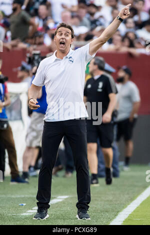 Maryland, USA. 4. August 2018. Real Madrid Haupttrainer Julen Lopetegui reagiert während eines Internationalen Champions Cup Match zwischen Real Madrid gegen Juventus Turin im FedExField in Landover, Maryland. Scott Taetsch/CSM Credit: Cal Sport Media/Alamy leben Nachrichten Stockfoto