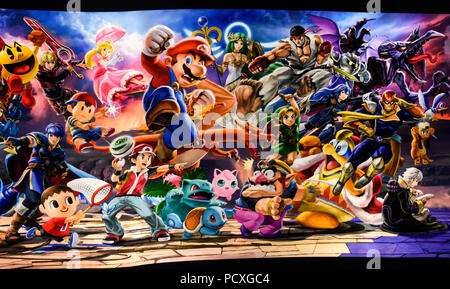 Las Vegas, Nevada. August 4, 2018. Artwork für Nintendo Super Smash Bros an die 2018 Evolution Championship Series, EVO, gesponsert von shoryuken und im Mandalay Bay Convention Center in Las Vegas, Nevada statt. Credit: Ken Howard Bilder/Alamy leben Nachrichten Stockfoto