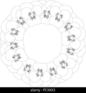 Viola Garten Stiefmütterchen Blume Umrisse Kranz. Vector Illustration. Stock Vektor