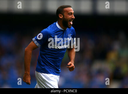 Everton ist Cenk Tosun feiert ersten Ziel seiner Seite des Spiels zählen während der Vorsaison freundlich Spiel im Goodison Park, Liverpool. Stockfoto