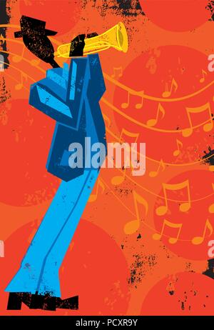 Trompeter Trompeter vor Noten über einen strukturierten Hintergrund. Stock Vektor
