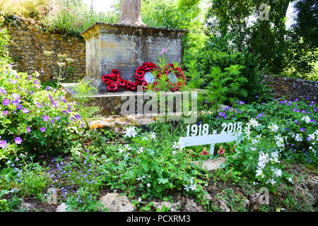 Dorf denkmal Kennzeichnung des 100. Jahrestages des Endes des Zweiten Weltkriegs, Netherbury, Dorset, Großbritannien - Johannes Gollop Stockfoto