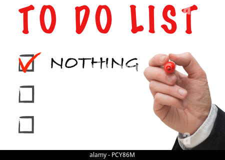 Hand des Büroangestellter mit Marker schreiben, um Liste zu tun: Nichts Stockfoto