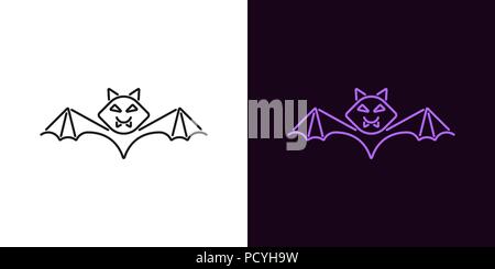 Bat Silhouette im Umriss Stil. Vector Illustration von bat für Halloween Party in Schwarz und Violett. Isolierte grafisches Element für Halloween Deko Stock Vektor