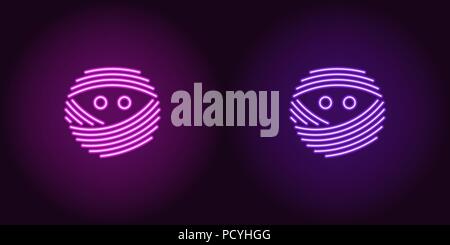 Neon Mumie Gesicht in lila und violett. Vector Illustration Symbol der bandagierten Mumie Kopf mit Augen in leuchtenden neon Stil. Beleuchteten Grafikdisplay eleme Stock Vektor