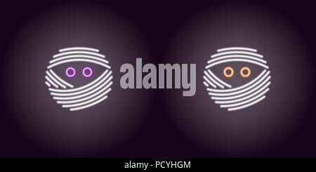 Neon Mumie Gesicht in weißer Farbe. Vector Illustration Symbol der bandagierten Mumie Kopf mit Augen in leuchtenden neon Stil. Beleuchtetes grafisches Element für die Einrichtung Stock Vektor