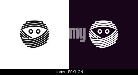 Mumie Gesicht, mit Augen im Umriss Stil. Vector Illustration Symbol der bandagierten Mumie Kopf mit Augen in Schwarz und Weiß. Isolierte grafisches Element fo Stock Vektor