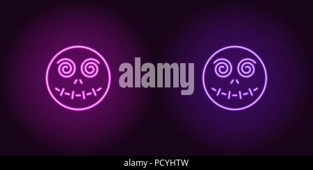 Neon zombie Kopf in lila und violett. Vector Illustration Symbol von Zombie Gesicht mit Spirale Augen in leuchtenden neon Stil. Beleuchteten Grafikdisplay eleme Stock Vektor