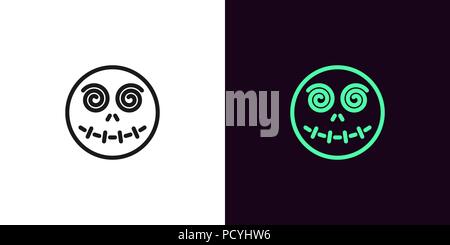 Zombie Kopf im Umriss Stil. Vector Illustration Symbol von Cartoon Zombie Gesicht mit Spirale Augen in Schwarz und Grün. Isolierte grafisches Element für Stock Vektor