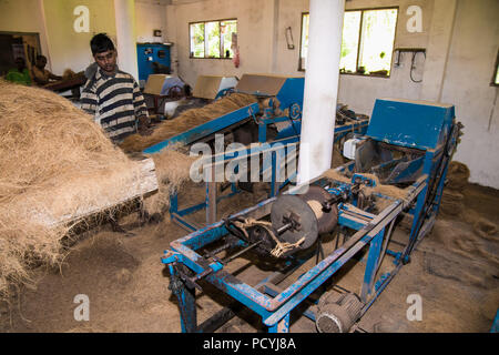 WELIGAMA, SRI LANKA - Jan 7, 2017: der Mann, der während der Herstellung Kokosöl Produkte in Weligama auf Jan 7, 2017. Sri Lanka. Stockfoto