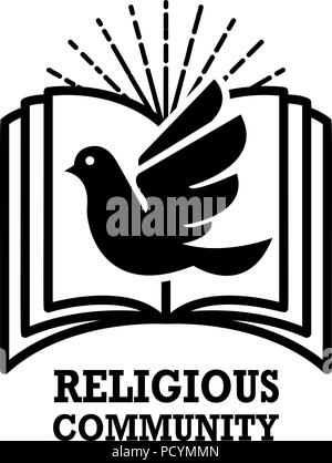 Religiöse Gemeinschaft. Emblem Vorlage mit Bibel und Taube. Design Element für Logo, Label, Emblem, sign. Vector Illustration Stock Vektor