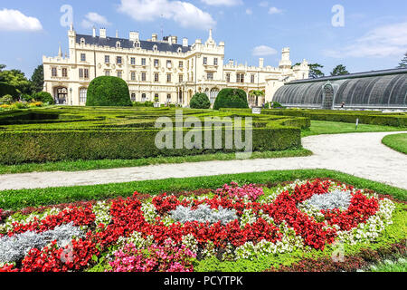 Schloss Lednice, Südmähren, Valtice Lednice, Tschechische Republik, Europa Stockfoto