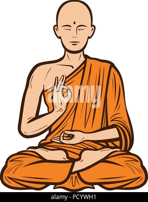 Buddhistische im orangen Gewand. Buddha, Buddhismus Konzept. Cartoon Vector Illustration Stock Vektor