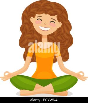 Süße Mädchen Yoga. Entspannung, Meditation Konzept. Lustige cartoon Vector Illustration Stock Vektor