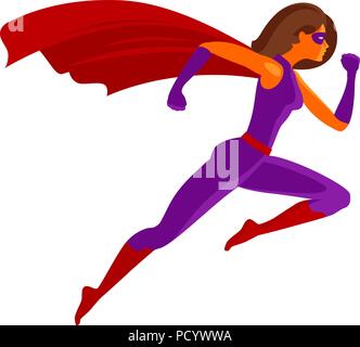 Mädchen super hero oder Superwoman fliegen. Cartoon Vector Illustration Stock Vektor