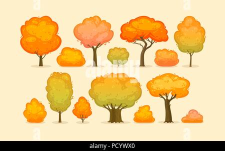 Bäume und Sträucher. Herbst, Wald, Park Konzept. Cartoon Vector Illustration Stock Vektor