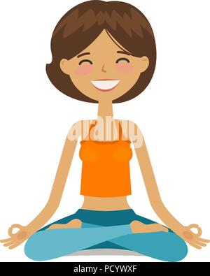 Yoga Mädchen im Lotussitz. Cartoon Vector Illustration Stock Vektor