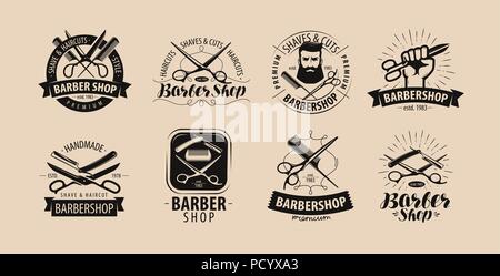 Barbershop, Friseursalon Logo oder Label. Vector Illustration Stock Vektor