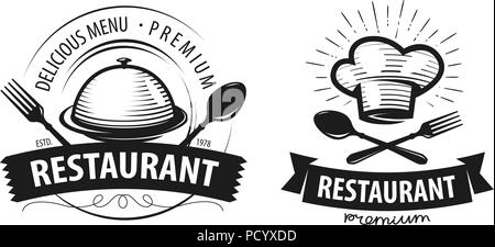 Restaurant Logo oder Label. Embleme für menu Design. Vector Illustration Stock Vektor