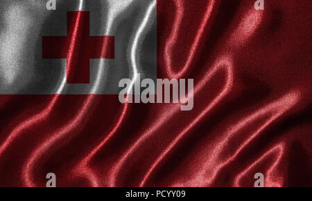 Tonga Flagge - Fabric Flagge Tonga Land-, Hintergrund- und Hintergrundbild von wehende Flagge von Textilien. Stockfoto