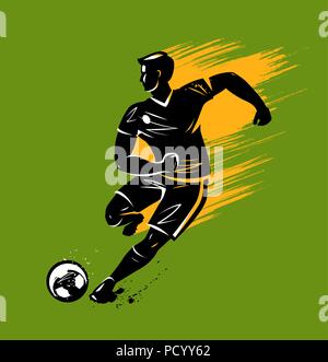 Fußball-Spieler läuft mit dem Ball. Fußball, Sport Konzept. Vector Illustration Stock Vektor