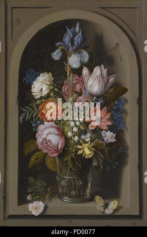 Ambrosius Bosschaert der Ältere ein Stillleben mit Blumen in einem Becherglas. Stockfoto