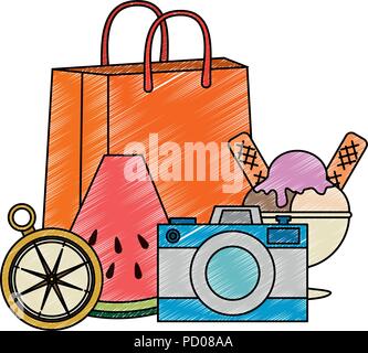 Sommer Handtasche mit Zubehör Vector Illustration Design Stock Vektor