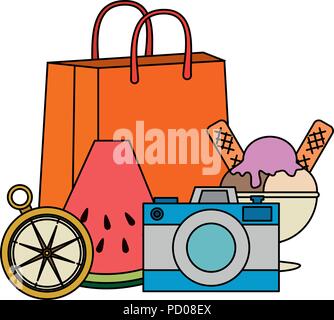 Sommer Handtasche mit Zubehör Vector Illustration Design Stock Vektor