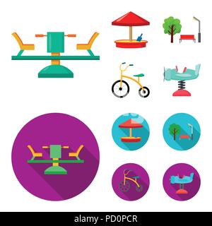 Karussell, Sandkasten, Park, Dreirad. Spielplatz set Sammlung Icons im Cartoon, flacher Stil vektor Symbol lieferbar Abbildung. Stock Vektor
