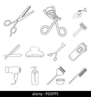 Friseur und Tools Übersicht Symbole im Set Sammlung für Design. Beruf Friseur vektor Symbol lieferbar Abbildung. Stock Vektor