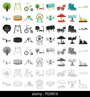 Kunst, Stoßfänger, Auto, Karussell, Cartoon, Sammlung, Design, Ferris, Garten, grau, Haus, Icon, Illustration, Inline, isoliert, Logo, Park, Flugzeug, spielen, playgarden, Spielplatz, Schwimmbad, rc, Sandkasten, Scooter, Wippe, Set, Schlittschuhe, Schlitten, Feder, Schwimmen, Swing, Symbol, Reifen, Baum, Dreirad, Tunnel, Vektor-, Web-, Rad-, Vektor, Vektoren Stock Vektor