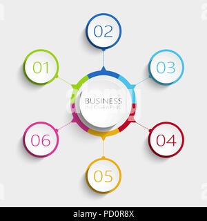Modernen abstrakten 3D-infografik Vorlage mit 6 Schritten. Business Circle Vorlage mit Optionen für die Broschüre, Schaltplan, Workflow, Timeline. Vector EPS 10. Stock Vektor