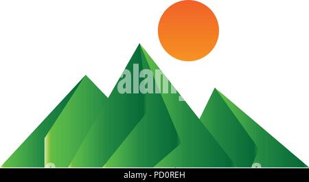 Green gradient Berg Low Poly mit Sun Vektor Stock Vektor