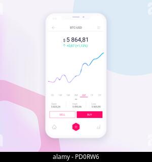 Clean Mobile UI Design Konzept. Trendige Mobile Banking. Cryptocurrency Technologie. Bitcoin Exchange. Trading Business Application. Vector EPS 10. Stock Vektor