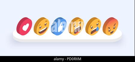 Abstrakte isometrische Satz von Emoticons. Emoji Flat Style Icons auf weißem Hintergrund. Vector EPS 10. Stock Vektor