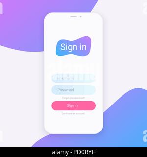 Melden Sie sich an. Clean Mobile UI Design Konzept. Login mit Passwort Fenster Formular. Trendy holographische Gradienten. Web Icons. Vector EPS 10. Stock Vektor